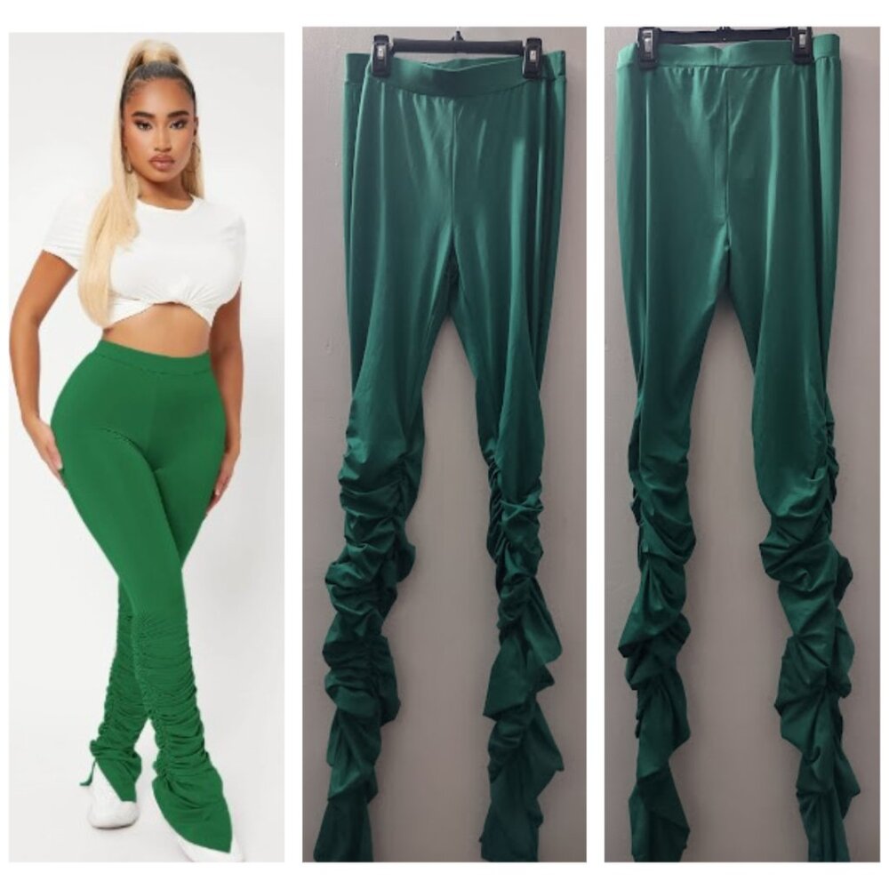 Green SXY High Waist Skinny Stacked Pants